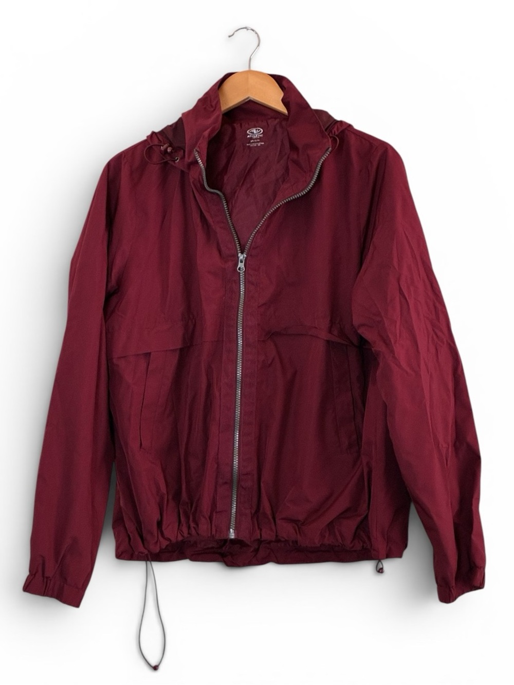 Athletic Works | Burgundy lightweight hooded zip front windbreaker jacket large